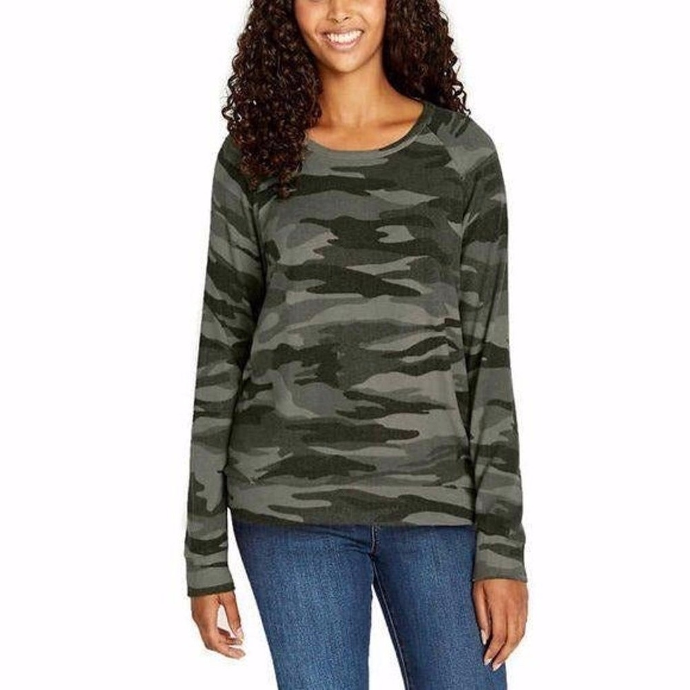 Buffalo David Bitton Cozy Crewneck Top- Sage Camo